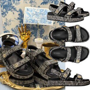 🆕 TORY BURCH 🧿 NWOB Kira Sport Sandal, Black Ivory Multi Tweed Dad Sandal Sz 7